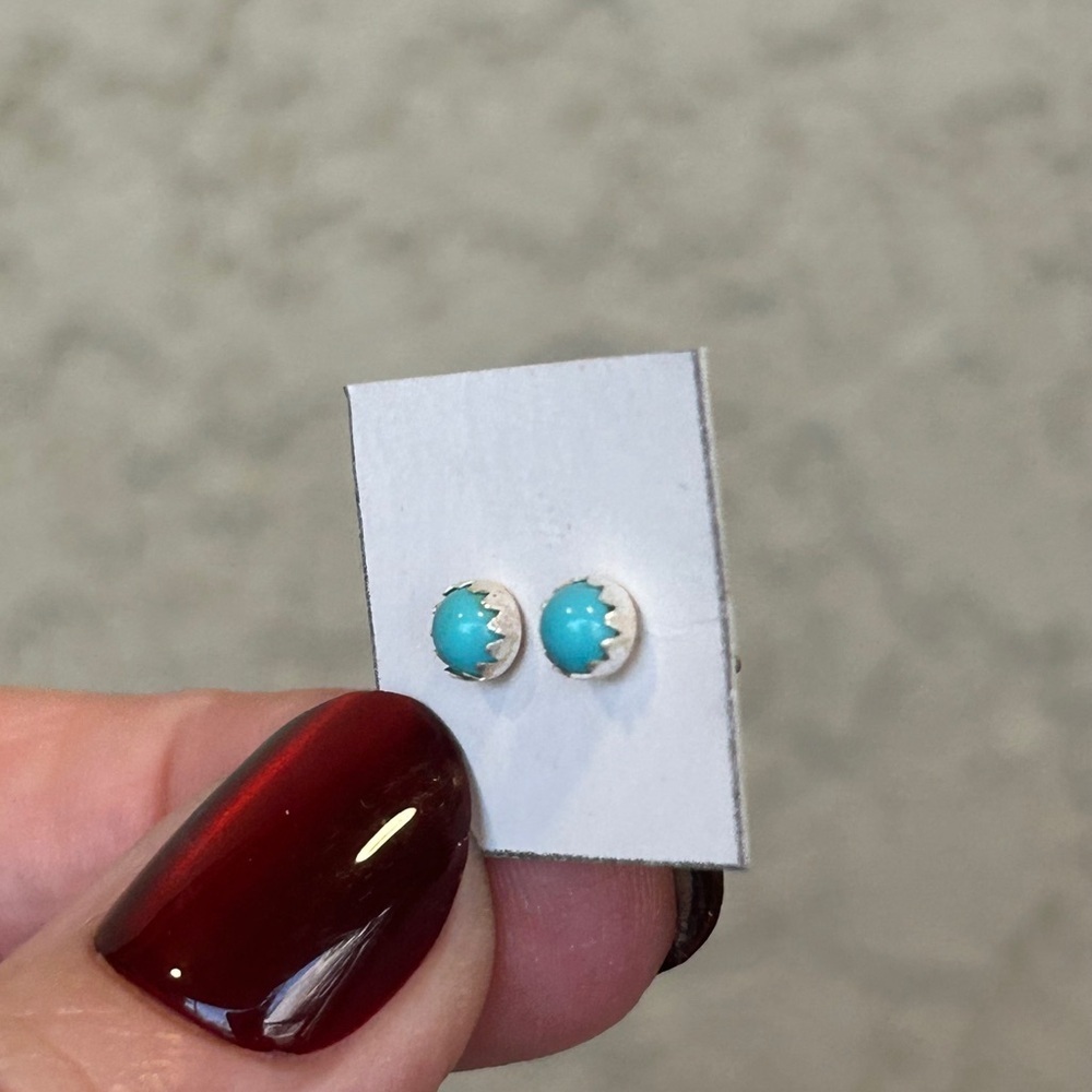 Artisan Turquoise Stud Earrings - Picture 4 of 5